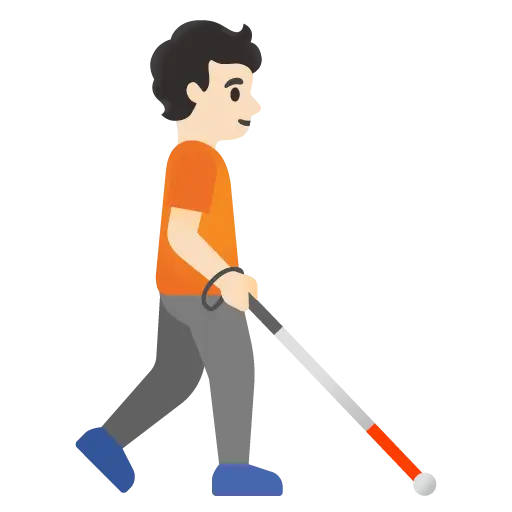 Person with White Cane Facing Right: Light Skin Tone