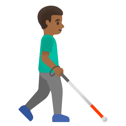 Man with White Cane Facing Right: Medium-Dark Skin Tone