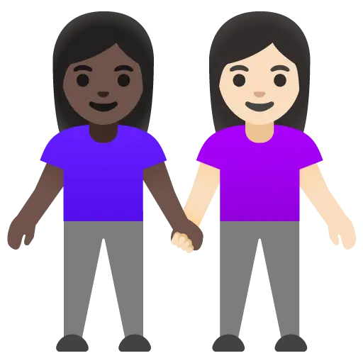 Woman and Man Holding Hands: Light Skin Tone, Dark Skin Tone