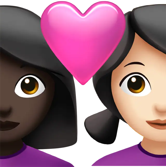 Couple with Heart: Woman, Woman, Dark Skin Tone, Light Skin Tone