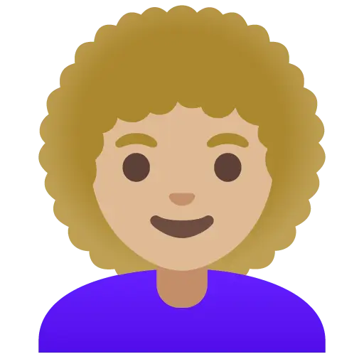 Woman: Medium-Light Skin Tone, Curly Hair