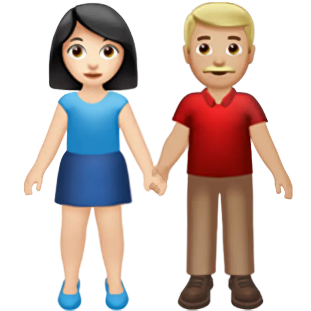 Woman and Man Holding Hands: Light Skin Tone, Medium-Light Skin Tone