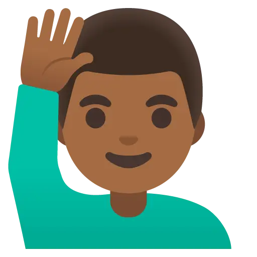 Man Raising Hand: Medium-Dark Skin Tone