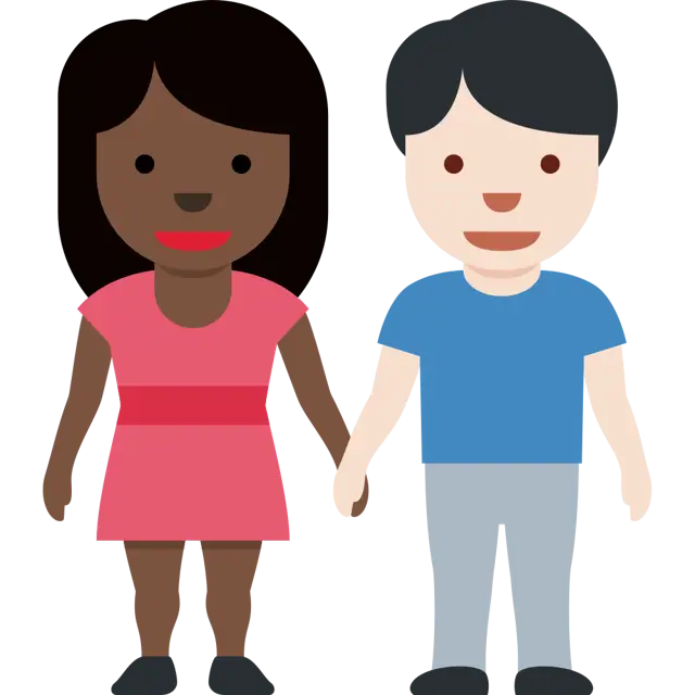 Woman And Man Holding Hands: Dark Skin Tone, Light Skin Tone