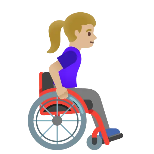 Woman in Manual Wheelchair Facing Right: Medium-Light Skin Tone