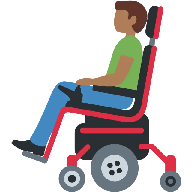 Man In Motorized Wheelchair: Medium-Dark Skin Tone