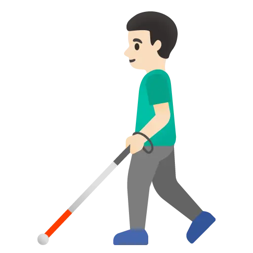 Man with White Cane: Light Skin Tone