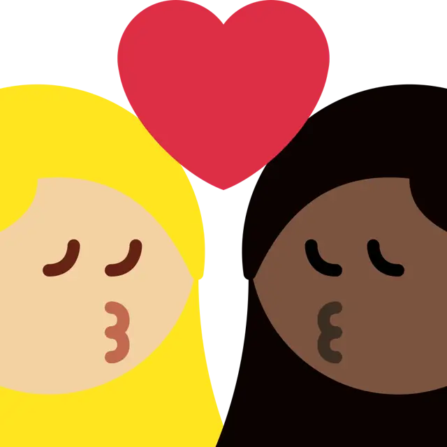 Kiss: Woman, Woman, Medium-Light Skin Tone, Dark Skin Tone