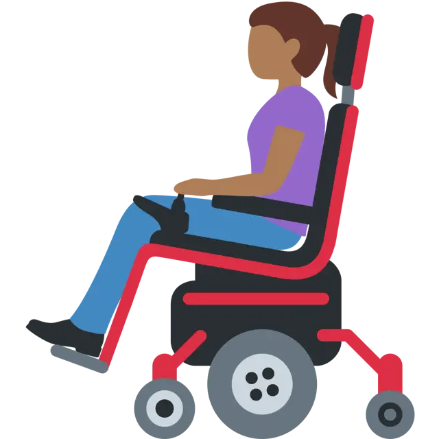 Woman In Motorized Wheelchair: Medium-Dark Skin Tone