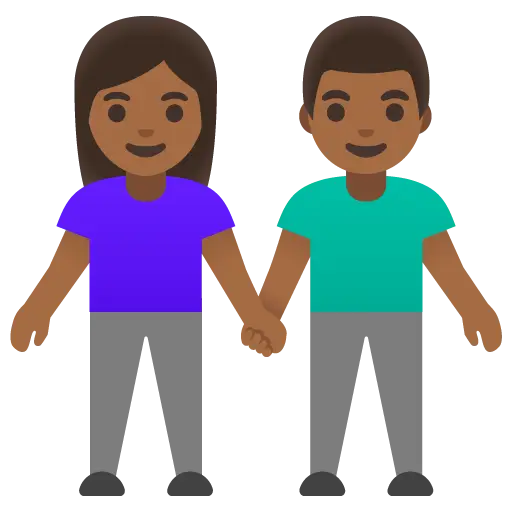 Woman and Man Holding Hands: Medium-Dark Skin Tone