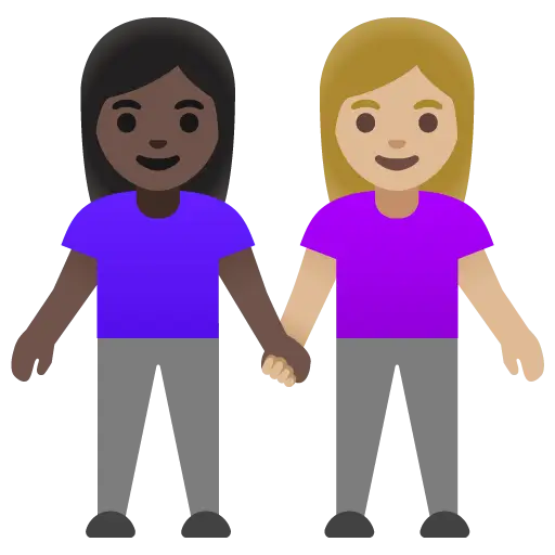 Woman and Man Holding Hands: Medium-Light Skin Tone, Dark Skin Tone