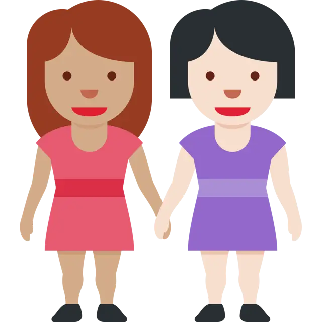 Women Holding Hands: Medium Skin Tone, Light Skin Tone