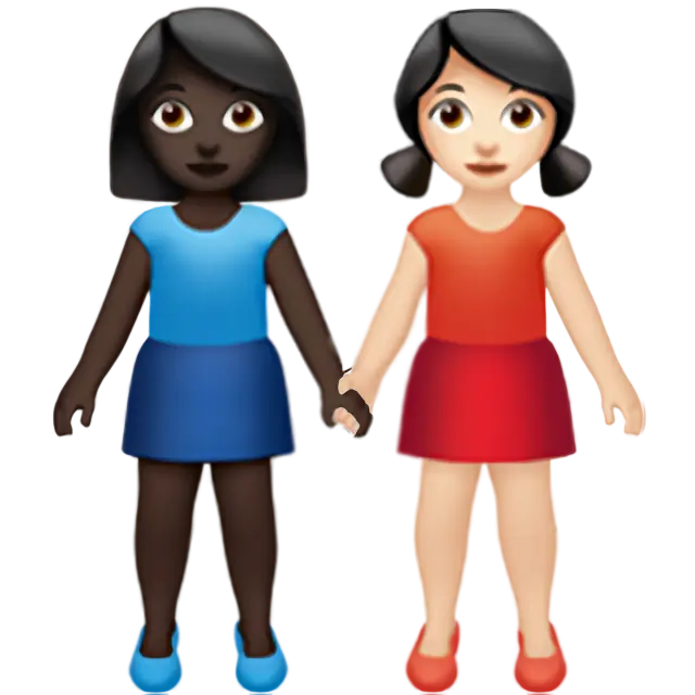 Women Holding Hands: Dark Skin Tone, Light Skin Tone