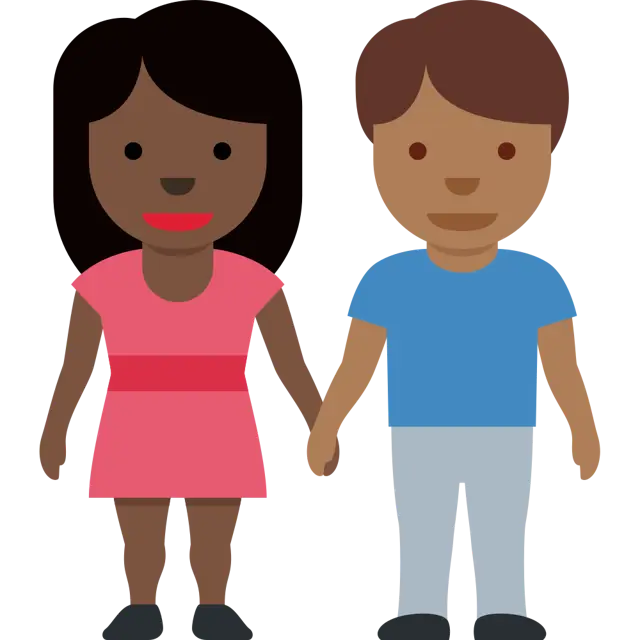 Woman And Man Holding Hands: Dark Skin Tone, Medium-Dark Skin Tone