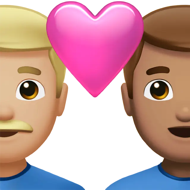 Couple with Heart: Man, Man, Medium-Light Skin Tone, Medium Skin Tone