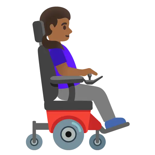 Woman in Motorized Wheelchair Facing Right: Medium-Dark Skin Tone