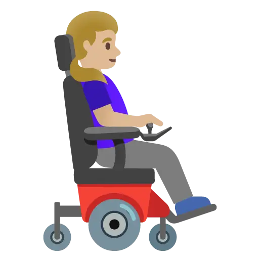 Woman in Motorized Wheelchair Facing Right: Medium-Light Skin Tone