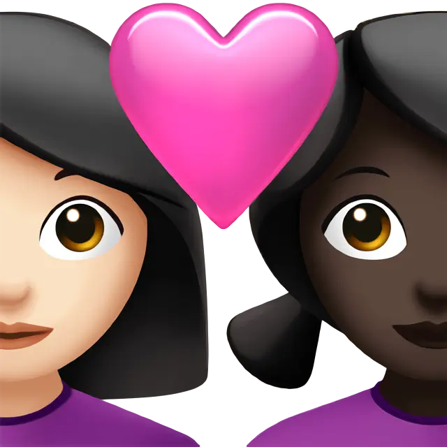 Couple with Heart: Woman, Woman, Light Skin Tone, Dark Skin Tone