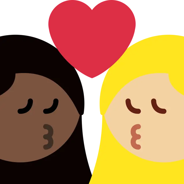 Kiss: Woman, Woman, Dark Skin Tone, Medium-Light Skin Tone