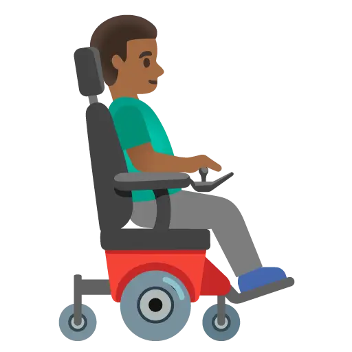 Man in Motorized Wheelchair Facing Right: Medium-Dark Skin Tone