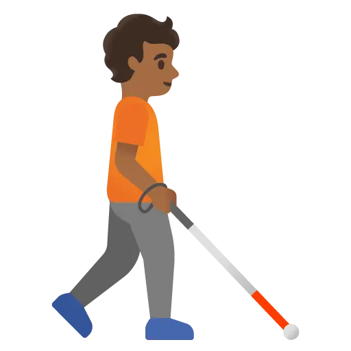 Person with White Cane Facing Right: Medium-Dark Skin Tone