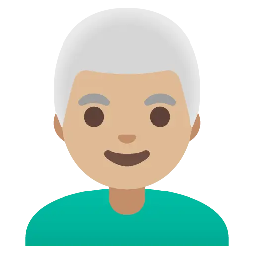 Man: Medium-Light Skin Tone, White Hair