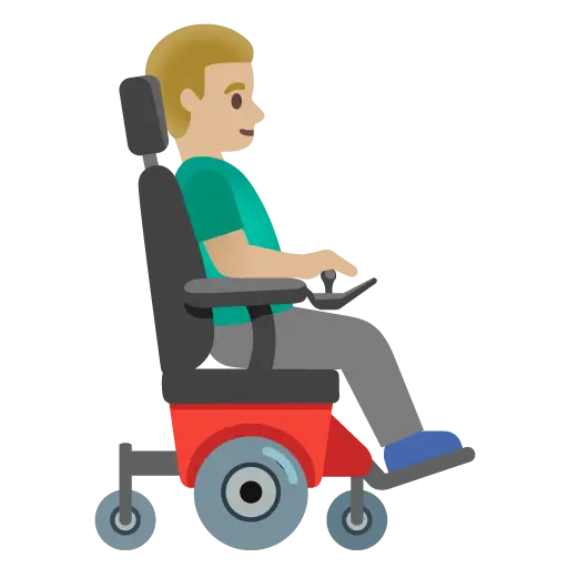 Man in Motorized Wheelchair Facing Right: Medium-Light Skin Tone