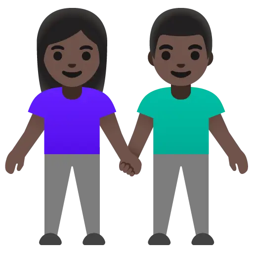 Woman and Man Holding Hands: Dark Skin Tone