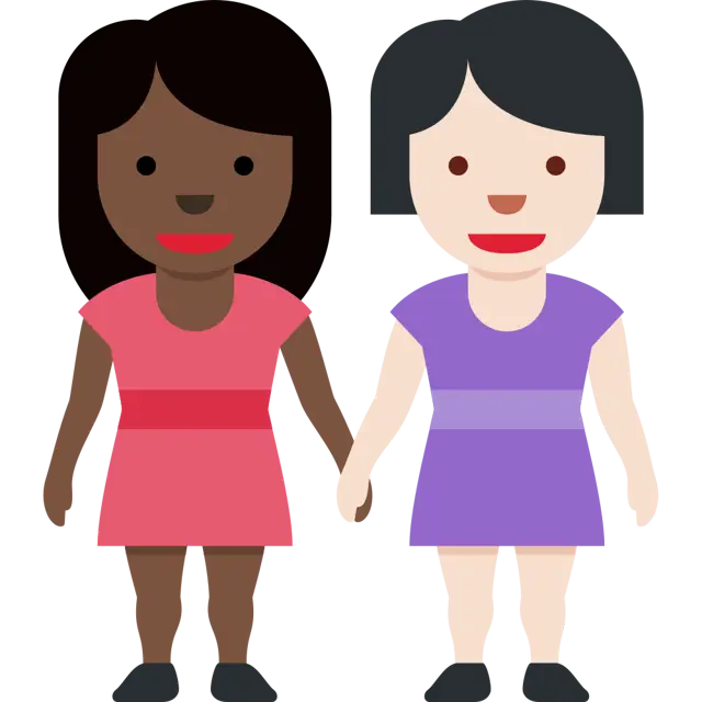 Women Holding Hands: Dark Skin Tone, Light Skin Tone