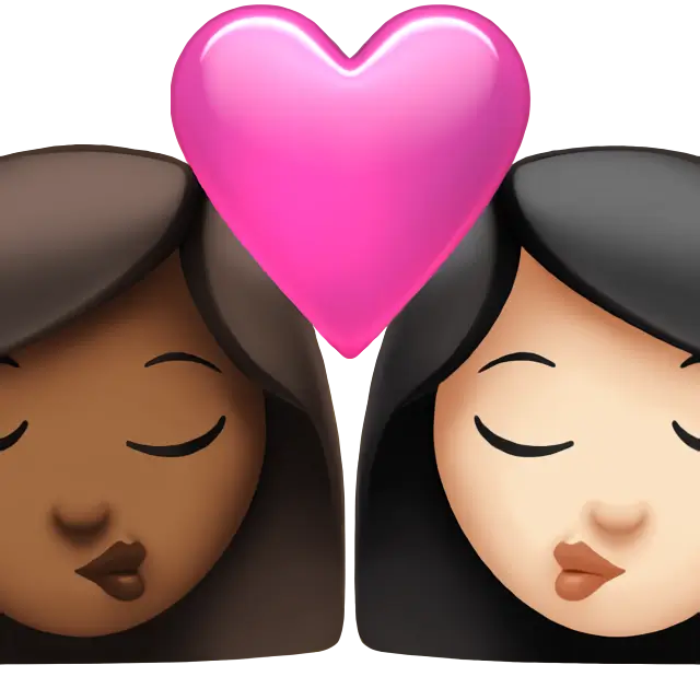 Kiss: Woman, Woman, Medium-Dark Skin Tone, Light Skin Tone