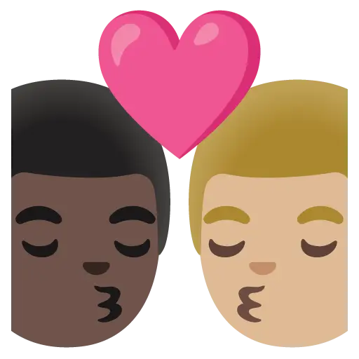 Kiss: Man, Man, Medium-Light Skin Tone, Dark Skin Tone